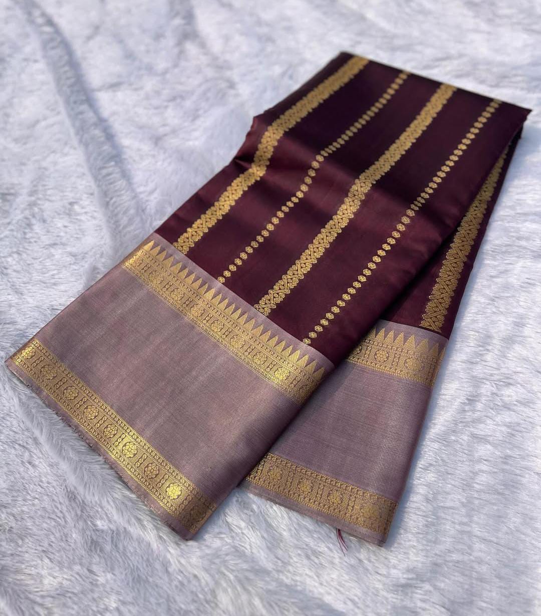 Wine Banarasi Kathan Soft Silk Saree - Alna Apparels