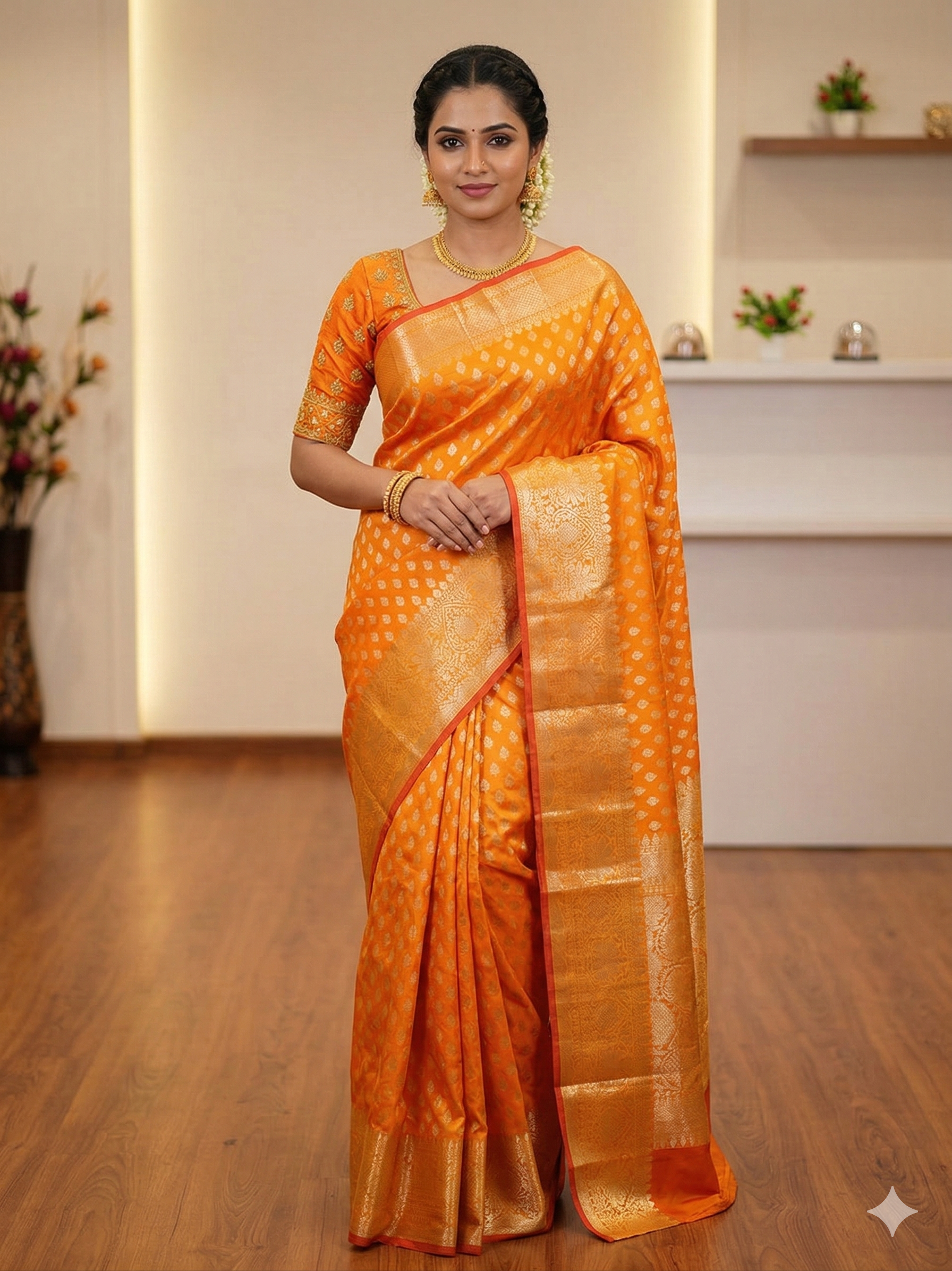 Yellow Banarasi Kathan Silk Saree Alna Apparels