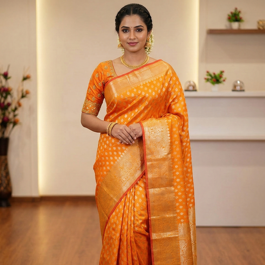 Yellow Banarasi Kathan Silk Saree Alna Apparels
