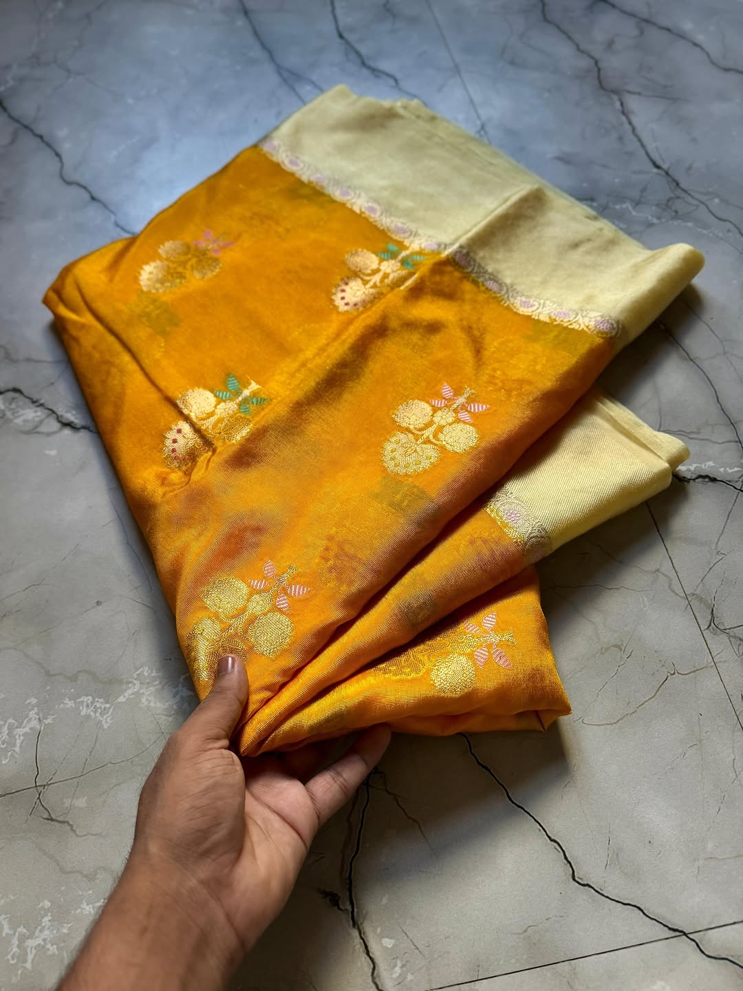 Yellow Color Banarasi Kathan Soft Silk Saree Alna Apparels