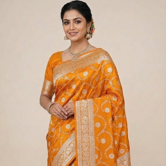 Yellow Color Banarasi Mashru Silk Saree Alna Apparels