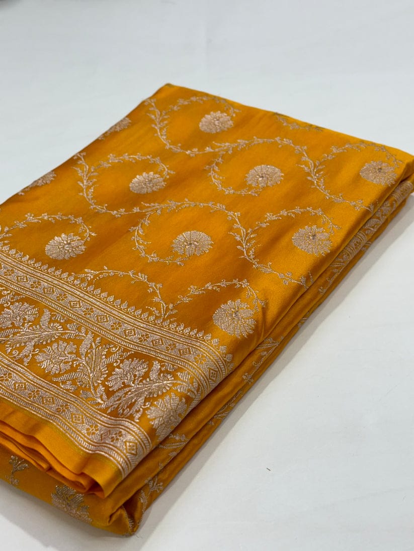 Yellow Color Banarasi Mashru Silk Saree - Alna Apparels