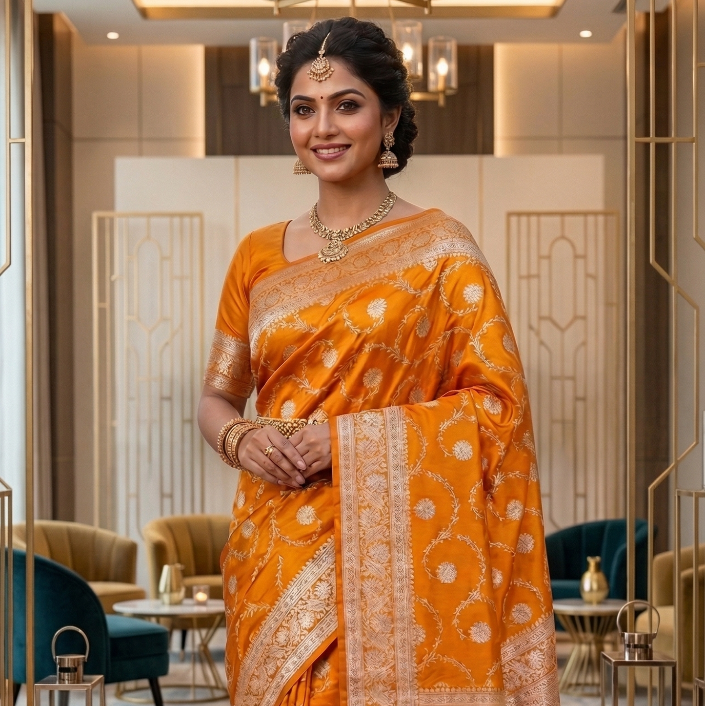 Yellow Color Banarasi Mashru Silk Saree Alna Apparels