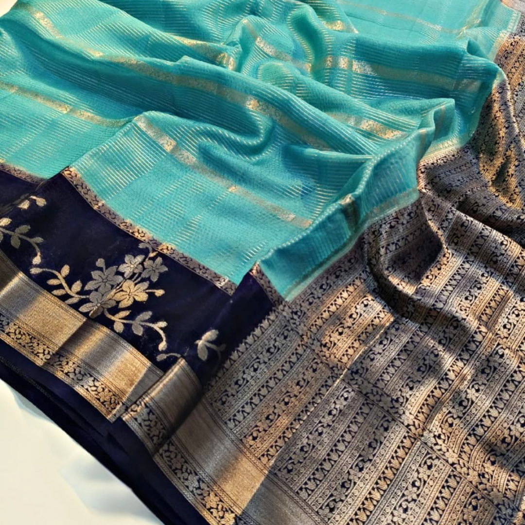 Light Blue Color Banarasi Kathan Silk Saree Alna Apparels