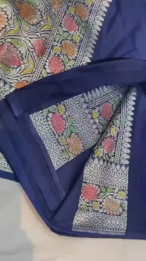 Navy Blue Banarasi Khaddi Georgette Silk Saree
