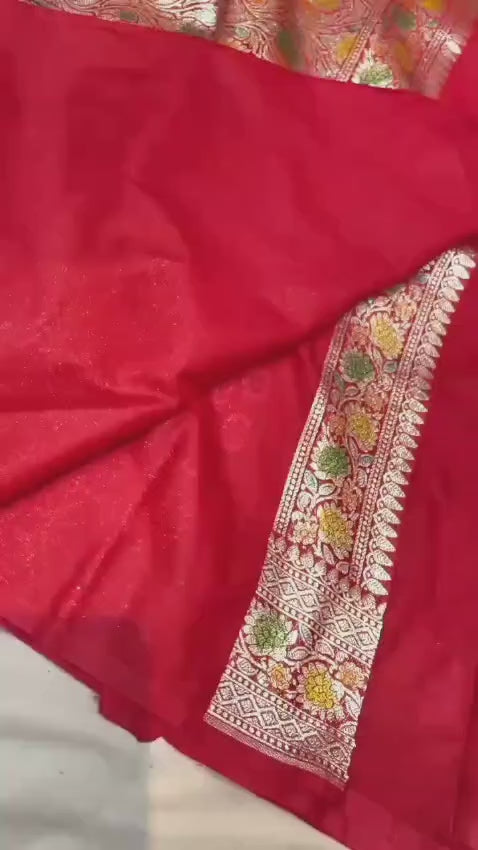 Red Banarasi Khaddi Georgette Silk Saree
