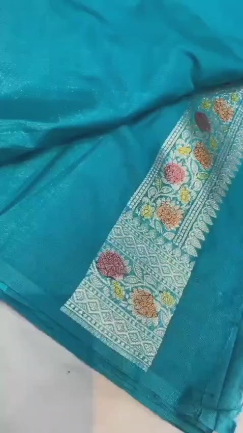 Rama Blue Banarasi Khaddi Georgette Silk Saree